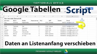 Datensatz verschieben und der Liste voranstellen Google Tabellen Script programmieren [upl. by Adelric]