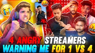 4 ANGRY🤬 STREAMERS😨 WARNING ME ON 📱VIDEO CALL  1 VS 4🔥 FREE FIRE IN TELUGU dfg freefire [upl. by Satsoc]