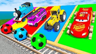 Fat Cars vs LONG CARS with Big amp Small MCqueen vs Spinner Wheels with Thomas Train  BeamNGdrive [upl. by Chester]