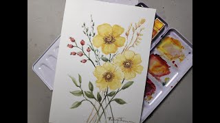 Easy WATERCOLOR Yellow Flowers [upl. by Dnomsed]