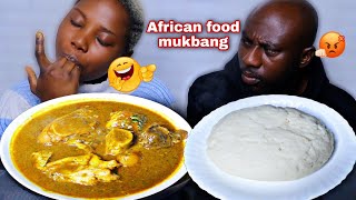 MESSY SMACKING FOOD MUKPRANK ON HUSBAND  FUFU AND BLACK SOUP MUKBANG  AFRICAN FOOD MUKBANG [upl. by Assirec]