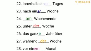 Präpositionen innerhalb eines Tages am Wochenende unter der Woche das ganze Jahr über vor einem [upl. by Peterus]