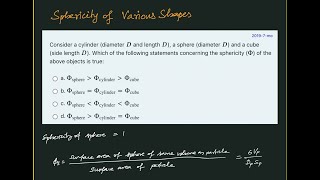 Sphericity of Various Shapes of Particles  Cylinder Cube  Mechanical Operations Solved Problems [upl. by Radu]