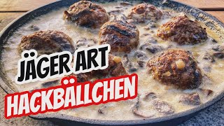 Hackbällchen quotJäger Artquot vom Rind  mit bester Jägersoße Rezept zum selber machen [upl. by Drarreg166]