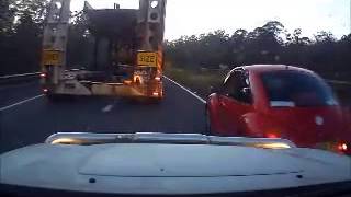 Driver attmpts to squeeze past wide load and escort and crashes [upl. by Ardekal]