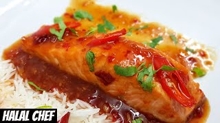 SAUCY SALMON with RICE RECIPE  Halal Chef [upl. by Dowling791]