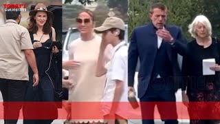 A somber Ben Affleck a smiling Jlo arrive separately at his sons graduation [upl. by Lekcar]