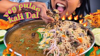 COOKING amp EATING PAHADI STYLE KALI DAL WITH VEG MUSHROOM PULAO amp BOONDI RAITA MUKBANG VIDEO [upl. by Ard576]