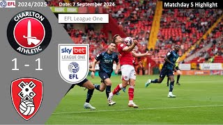 Charlton Athletic 11 Rotherham United Matchday 5 202425 EFL League One Highlight [upl. by Evy]