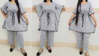 Kaftan Cord Set Cutting Stitching Kaftan Nighty DIY Dori Waist Kaftan Kurti Cuttingkaftan Top DIY [upl. by Atilol]