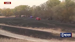 Crews battle grass fire at 53rd amp High [upl. by Frolick296]