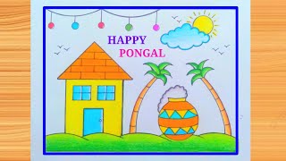 Pongal Drawing Easy  Pongal Festival Drawing  How to Draw Easy Happy Pongal  Pongal Pot Drawing [upl. by Oswald]