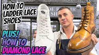 HOW TO LADDER LACE YOUR SHOES PLUS  HOW TO DIAMOND LACE CONVERSE  Bar Lace Tutorial [upl. by Ahsikal]