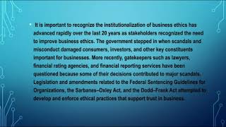 THE IMPORTANCE OF INSTITUTIONALIZATION IN BUSINESS ETHICS [upl. by Adnilema]