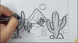 🏜 Cómo dibujar PAISAJES de desiertos fáciles y paso a paso  How to draw easy desert LANDSCAPES [upl. by Ineslta]