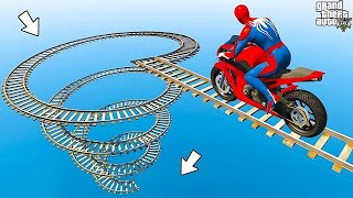 الأبطال الخارقين على القضبان دوامة قمع جس ep4 SPIDERMAN on Motorcycle in Spiral Bridge Stunt Ride [upl. by Joacima712]