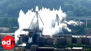 Spectacular demolition of Genoas Morandi Bridge [upl. by Selia]