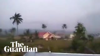 Footage shows Indonesian earthquake causing soil liquefaction [upl. by Anyaj914]