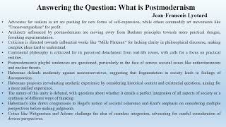 Lyotards quotAnswering the Question What is Postmodernismquot Summary [upl. by Ialocin]