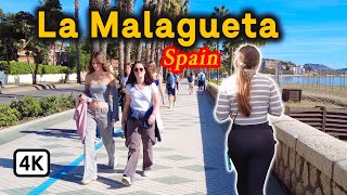 La Malagueta Beach Malaga Spain 🇪🇸 Sunshine Walk in Costa del Sol Spain ☀️ Andalucia 4k [upl. by Socem]