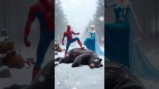 SpiderMan and Elsa Frozen vs Bear Aliens fight battle spiderman elsafrozen hulk animals [upl. by Brosy]