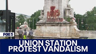 Protesters vandalize statues fountain outside DC’s Union Station [upl. by Hillard]