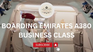 Emirates A380 Business Class Cabin  Onboard Lounge  From Boarding To Landing Flight Review [upl. by Fancie]