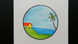 seascape drawing  house landscape   scenery drawing [upl. by Noiroc493]