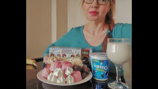 ASMR Oreo Meringue Cookies Milk Chocolate Mushrooms Crunchy Sounds [upl. by Neelram814]