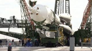 The Expedition 45 Visiting Crew Soyuz Rocket Moved to Launch Pad [upl. by Ferde313]