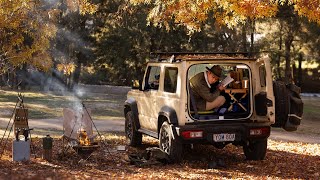 Solo Camping in Golden Autumn amp Sleep in Suzuki Jimny Army Mess Kits Cooking  ASMR [upl. by Shoshana466]