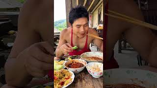 ASMR MUKBANG  SPICY STIRFRIED SHREDDED POTATOES AND SOUP NOODLES EATING 🍜🤤🍢 [upl. by Gneh]