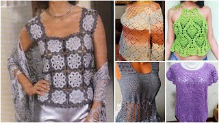 Latest beautiful crochet cotton thread fancy topcrochet cute topcrop top design ideas [upl. by Eekorehc588]