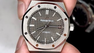 SUPERCLONE Audemars Piguet Royal Oak 15450ST 37mm Grey Dial  Review [upl. by Brechtel]