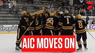 Atlantic Hockey Highlights AIC Beats Holy Cross To Advance To Atlantic Hockey Championship Game [upl. by Enelyahs]