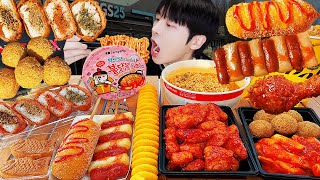 ASMR MUKBANG  편의점 라면 떡볶이 BHC 양념치킨 치즈볼 디저트 먹방 amp BHC FRIED CHICKEN DESSERT EATING [upl. by Nerred]