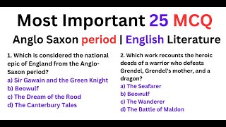 Most Important 25 MCQ  Anglo Saxon period  English Literature [upl. by Acnairb]