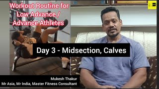 Day 3  Midsection Calves  Workout for Low Advance  Advance Level musclebuilding abs calves [upl. by Ogram]