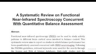 A Systematic Review on Functional Near Infrared Spectroscopy Concurrent With Quantitative Balance As [upl. by Pinebrook]