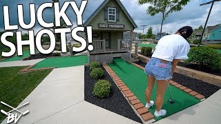 GETTING SOME REALLY LUCKY MINI GOLF SHOTS AT THIS MINI GOLF COURSE [upl. by Aihsrop563]