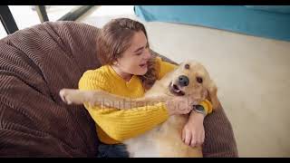 Woman dog and pet in home for love [upl. by Ennasirk]