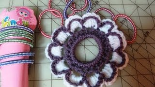 How to Crochet Flower pony tail holder rubber band [upl. by Abert11]