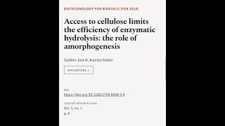 Access to cellulose limits the efficiency of enzymatic hydrolysis the role of amorph  RTCLTV [upl. by Selrhc43]