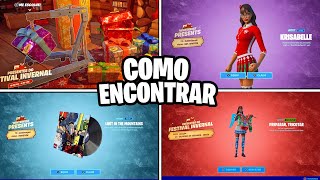 GUIA DE PRESENTES Onde Fica Cada Item  Fortnite Festival Invernal [upl. by Ihdin205]