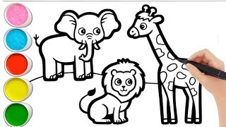 Animal Drawing For Kids zoo animal drawinglion and giraffe drawing for kids and Toddlerschild art [upl. by Enihpets]