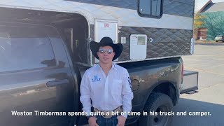 Rodeo cowboy Weston Timberman visits about his rodeo travels in his truckcamper [upl. by Friede]