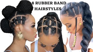 🔥8 QUICK amp EASY RUBBER BAND HAIRSTYLES ON NATURAL HAIR  TUTORIALS  Protective Style  Tupo1 [upl. by Darnoc]