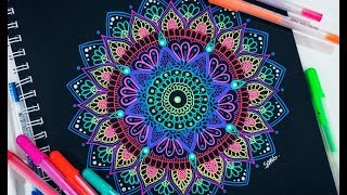 Drawing A Mandala On Black Paper w Gelly Roll Pens  TUTORIAL [upl. by Nnylecyoj352]