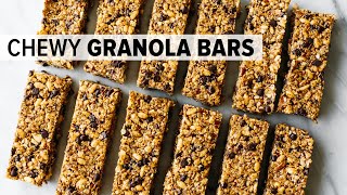 HEALTHY GRANOLA BARS  chewy chocolate chip granola bars  glutenfree [upl. by Remington]