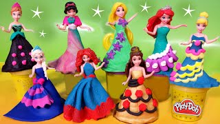 PLAY DOH Sparkle dresses 8 Disney Princess Magiclip dolls Elsa Anna Glitter Glider Ariel Rapunzel [upl. by Anelec]